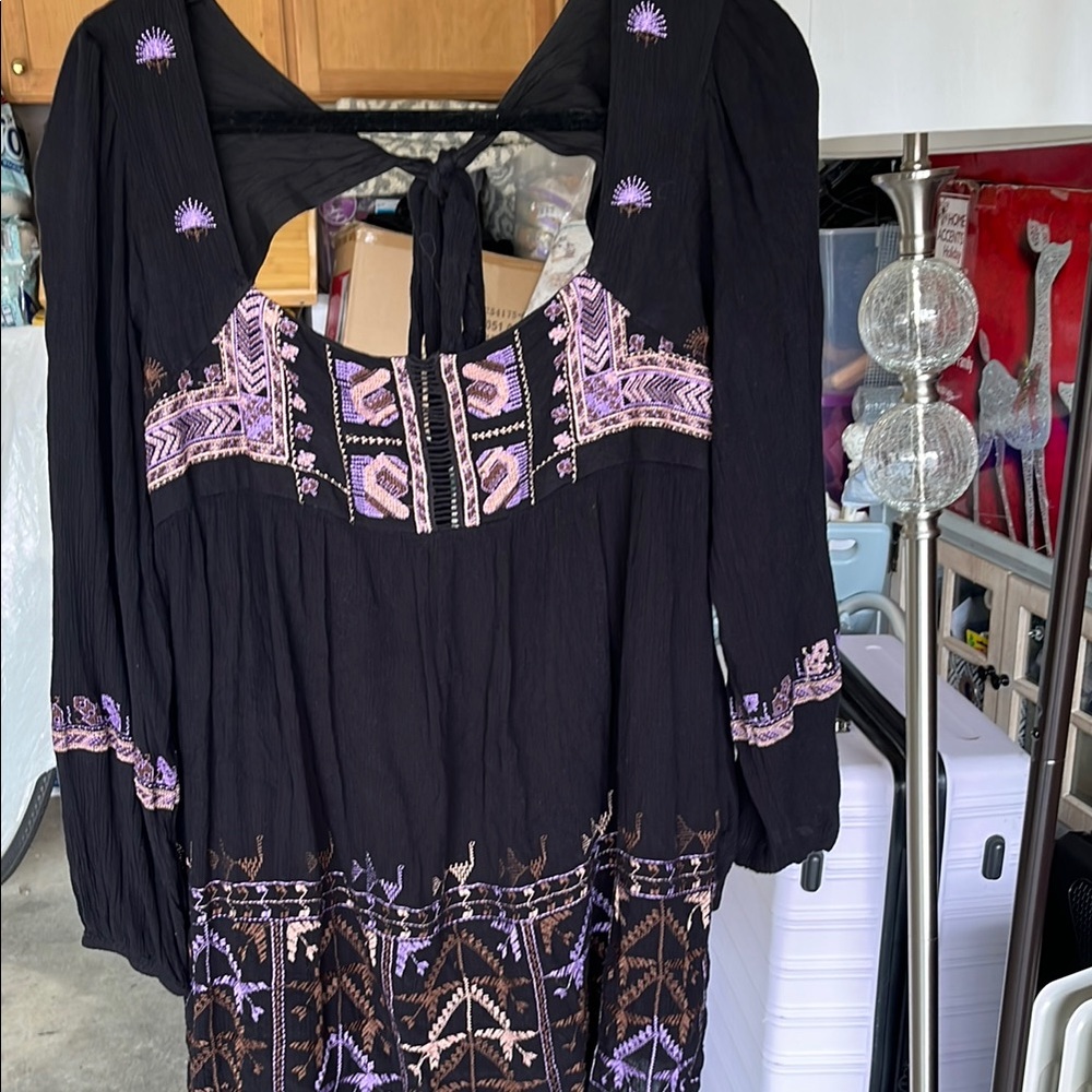Free People Black and Purple Long Sleeve Dress